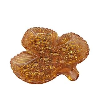 Fenton Daisy Button Vintage Amber Glass Leaf Shaped Candy Dish Snack Server 1976